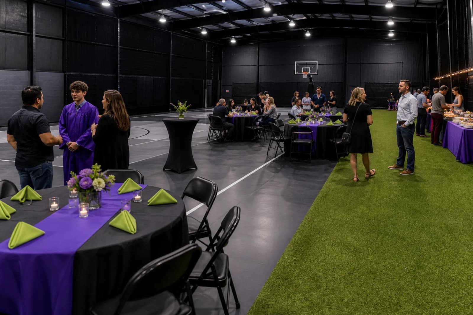 Original concept image of an indoor athletic facility set for a family event